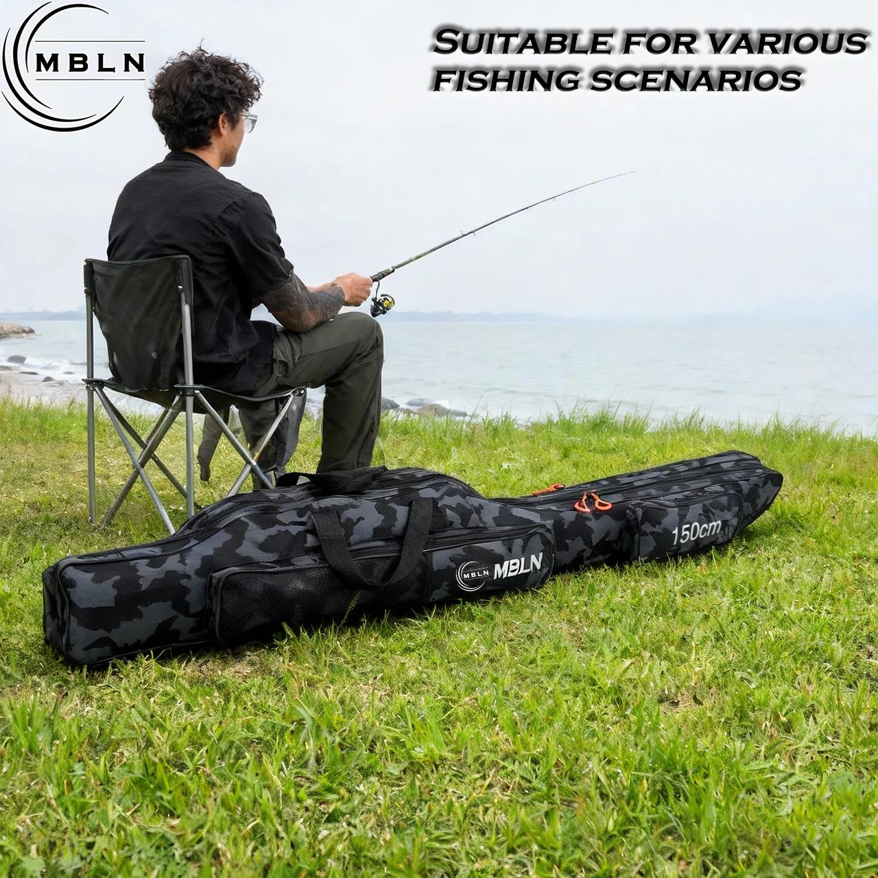 Sac pêche MBLN double couche pliable grande capacité 1.5m, sac à dos canne multi-fonctions rangement