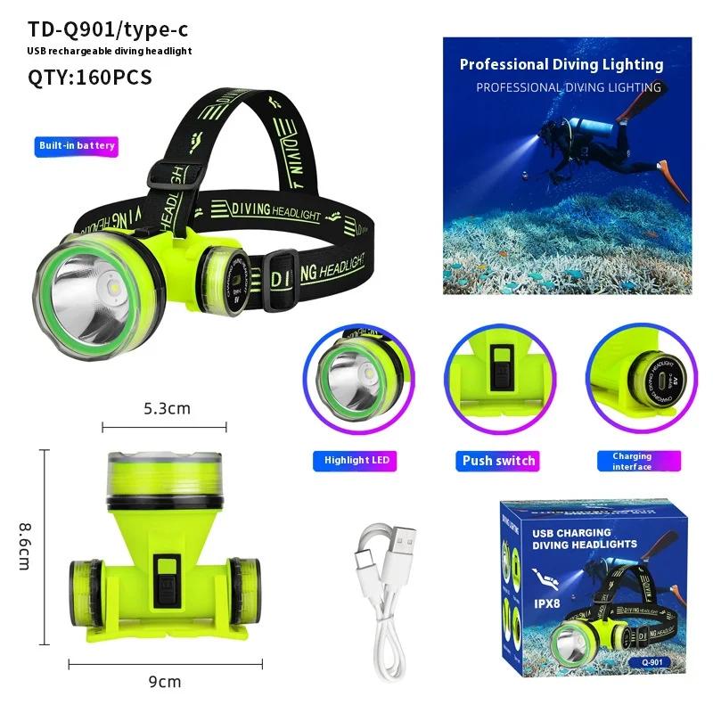 Lampe frontale plongée étanche 350m rechargeable pour pêche sous-marine et spearfishing