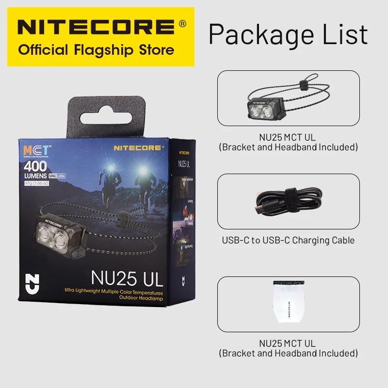 Lampe frontale NITECORE NU25 MCT rechargeable USB-C températures couleur pour randonnée pêche