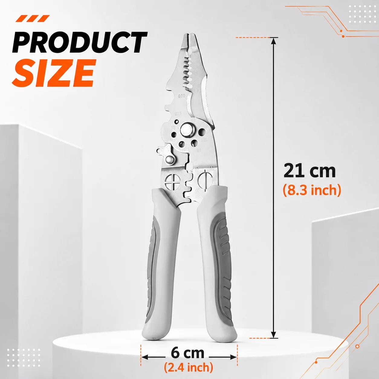 Pince électrique industrielle 21,5 cm multifonction dénudeuse coupeuse - Poignée ergonomique acier inox