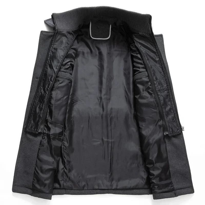 Manteau trench homme laine mi-long double col - Veste coupe-vent automne hiver pour pêcheur