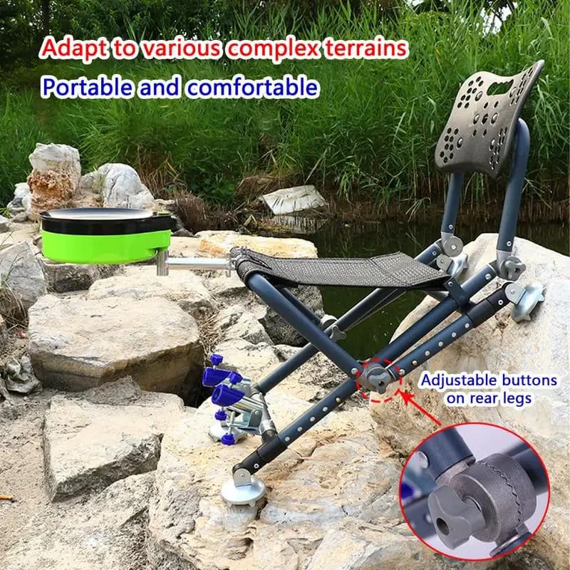 Chaise pêche réglable 180° avec dossier inclinable en alliage aluminium pour sessions prolongées
