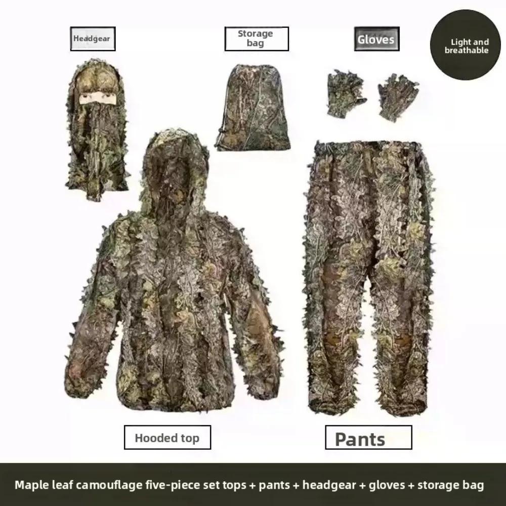 Combinaison Ghillie bionique 3D feuilles camouflage unisexe pêche chasse jungle CS