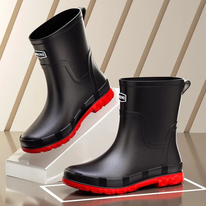 Bottes caoutchouc hiver homme lacets confortables antidérapantes pêche extérieur mode cheville