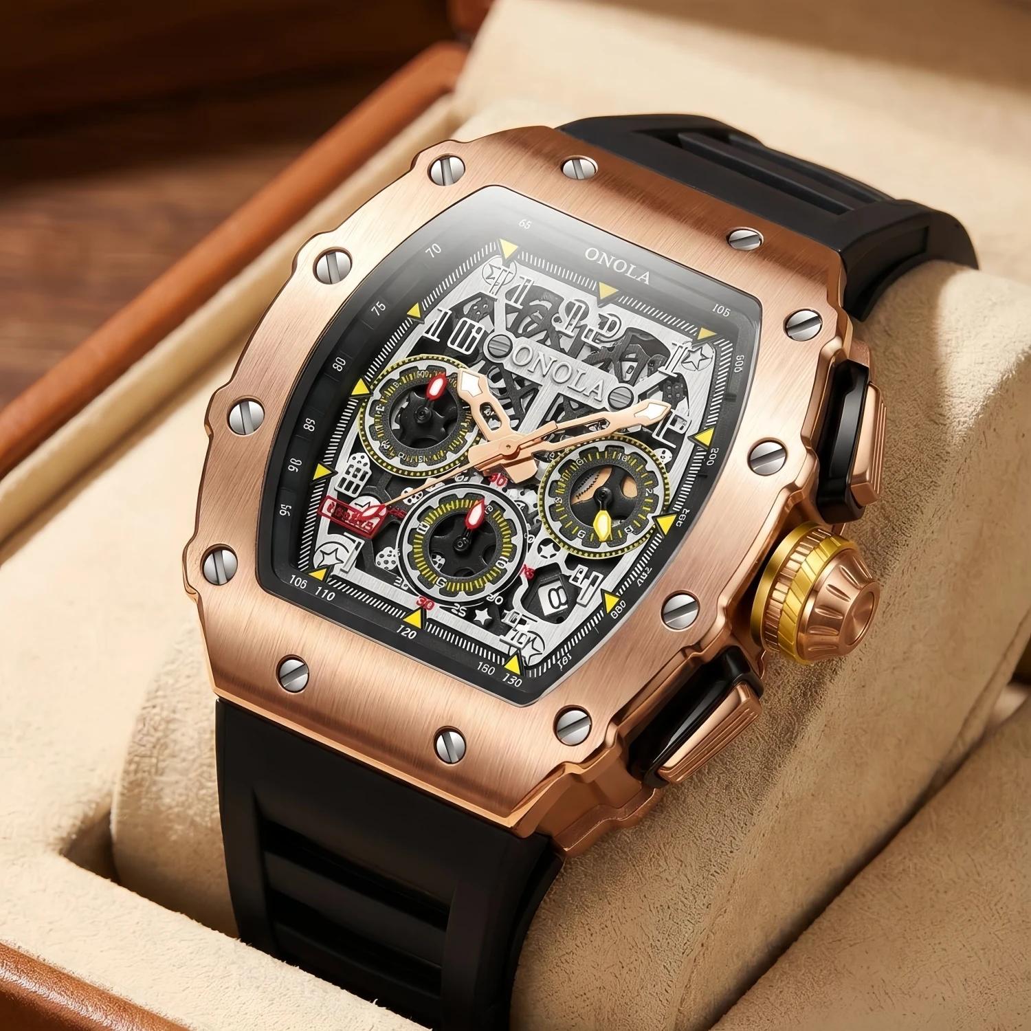 Montre homme ONOLA luxe sport étanche 5ATM lumineuse multifonction bracelet silicone pour pêche et quotidien