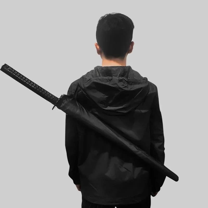 Parapluie katana longue manche UV protection noir - style samouraï démon slayer pêche pluie