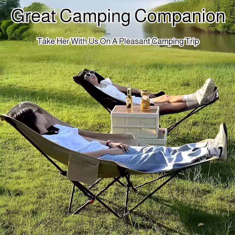 Chaise extérieure pliante avec rangement et support jambes - Siège inclinable camping plage pause déjeuner