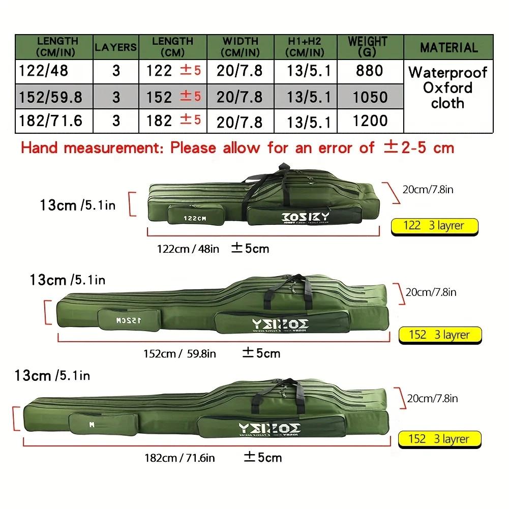 Sac à dos de pêche Oxford 3 couches 122/152/182cm pour cannes et accessoires de pêche extérieur