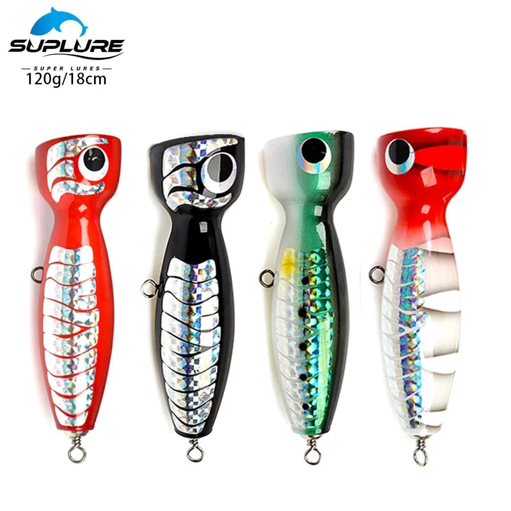 Leurre popper SUPERLURES 120g en bois - Leurre de surface 18cm pour pêche GT et gros carnassiers marins