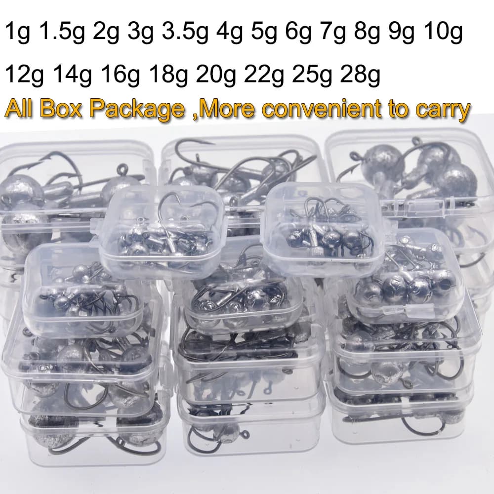 Têtes de jigging plombées rondes 1g à 20g pour leurres souples, hameçons pour crankbait et pêche verticale
