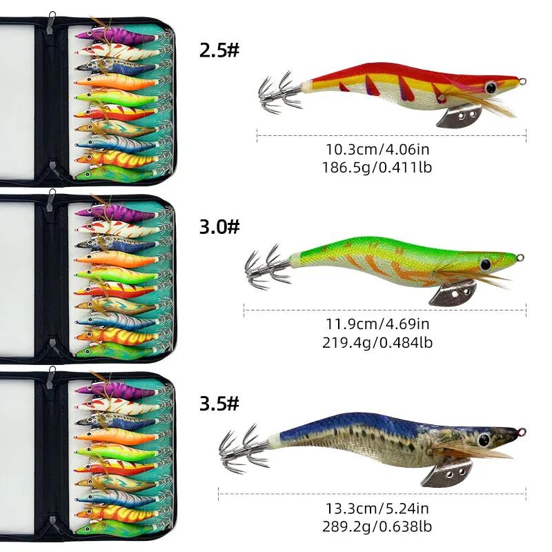 Leurre dur pêche crevettes lumineux 10 pièces - Appât wobbleur calmar pieuvre yeux 3D avec sac de transport