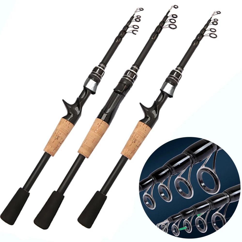 Canne à leurres télescopique carbone 1.5M à 2.4M manche bois casting 8g-25g pêche sportive précise