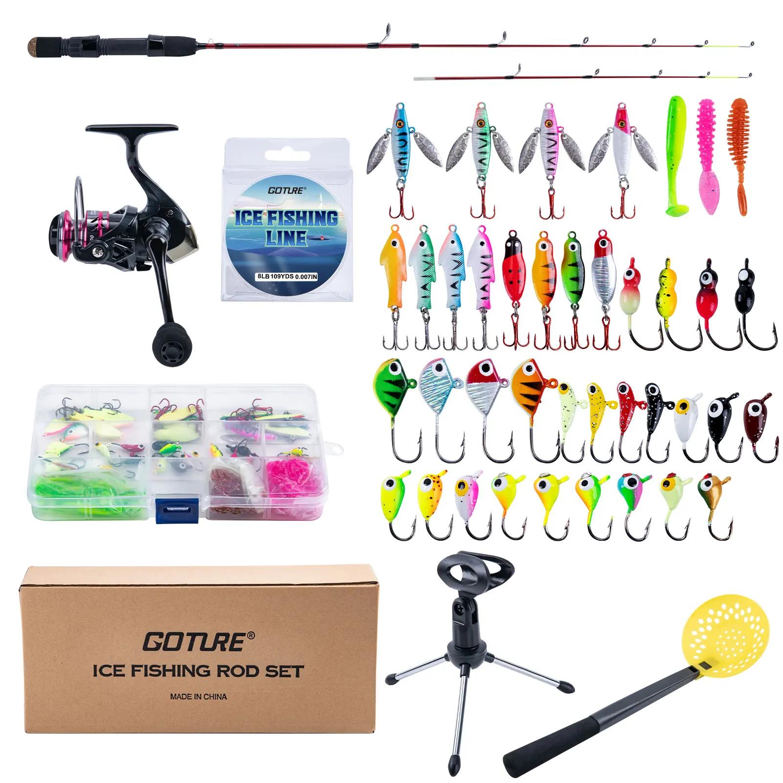 Canne à pêche sur glace portable Goture 32'' puissance M/MH 2 scions fibre de carbone hiver