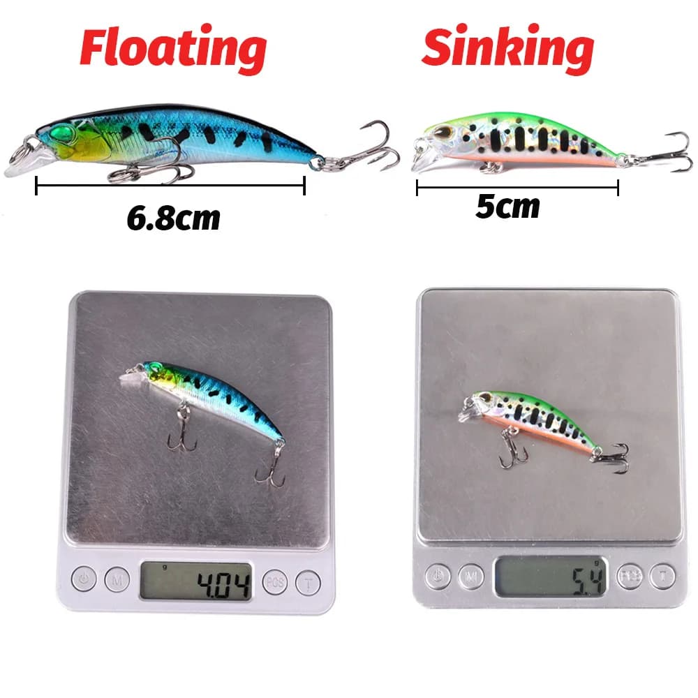 Kit 5 leurres minnow coulants pour truite et bar - Appâts artificiels crankbait et jerkbait flottants