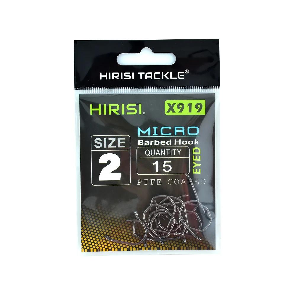 Hameçons carpe micro-barbés acier carbone PTFE 15 pièces Hirisi X919 accessoires pêche