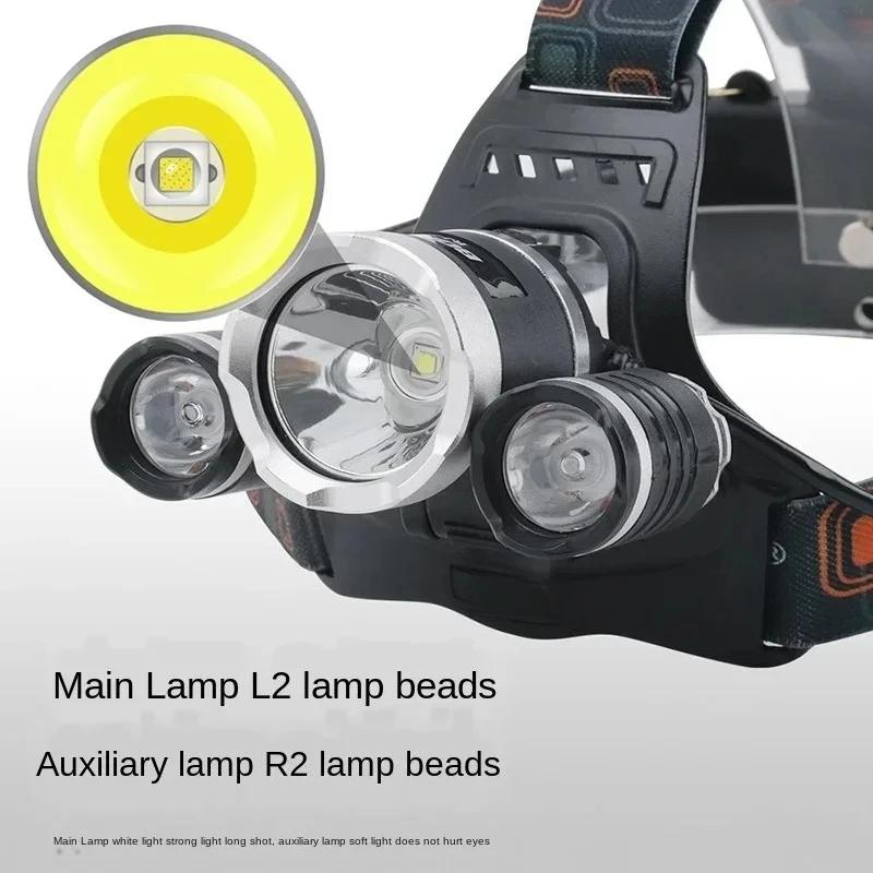 Lampe frontale double batterie 18650 étanche - Rechargeable USB pour pêche camping autonomie longue
