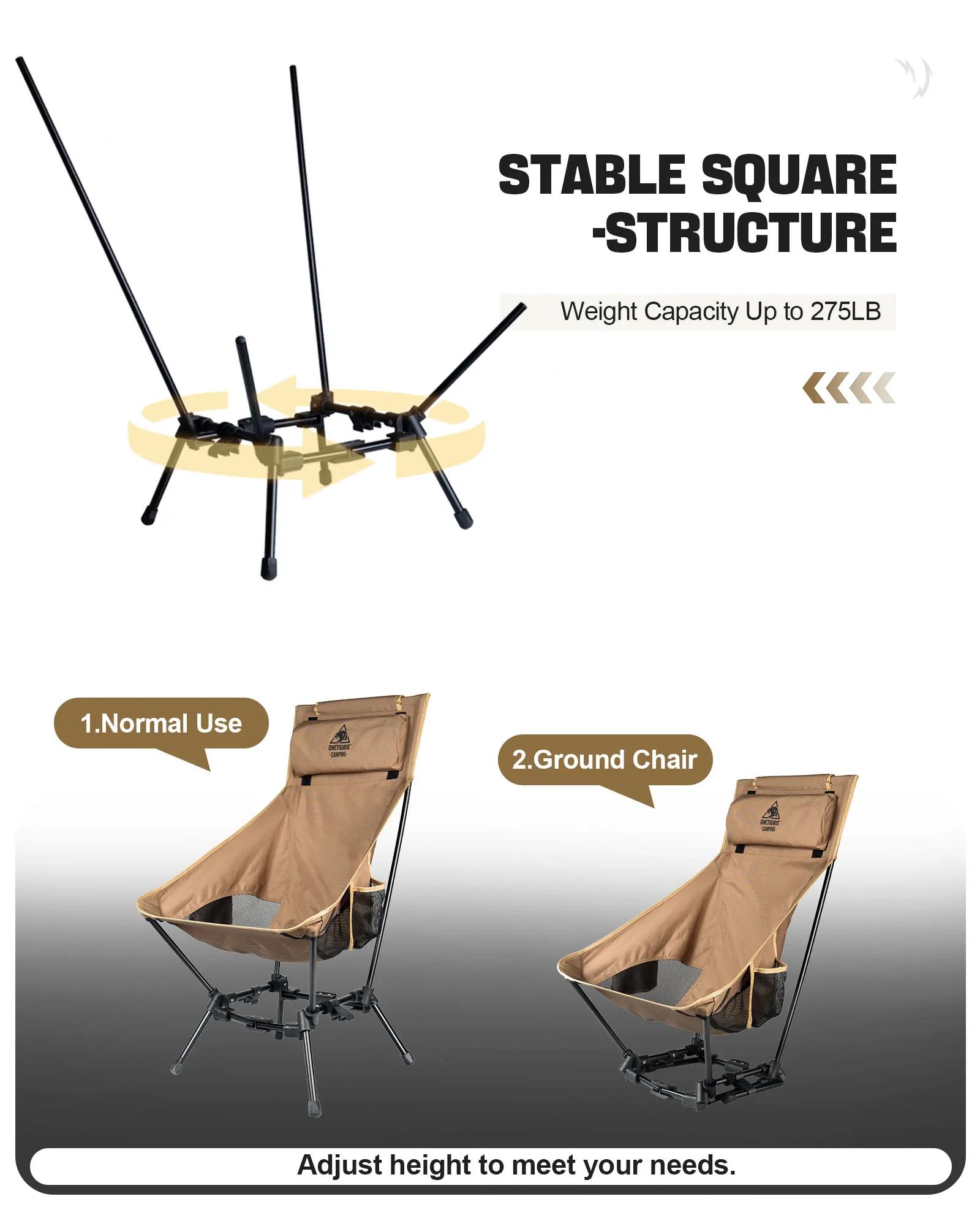 Chaise pliante camping OneTigris dossier haut - Siège confortable pour pêche trekking jardin plage
