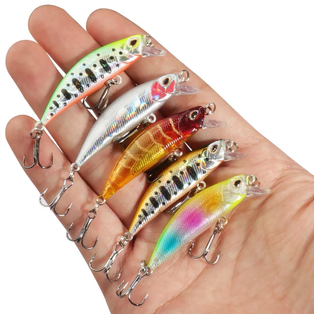 Kit 5 leurres minnow coulants pour truite et bar - Appâts artificiels crankbait et jerkbait flottants