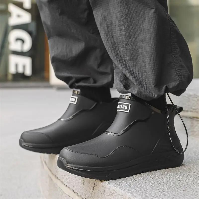 Bottes de pluie homme style coréen à plateforme haussante pour adolescents - Bottes caoutchouc extérieur