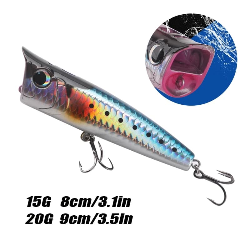 Popper 15-20g avec 2 hameçons triples - leurre de surface pour bar et pêche en mer