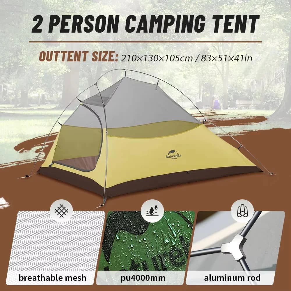 Tente Naturehike Cloud Up 2 places ultralégère 20D imperméable randonnée vélo pêche camping duo compacte