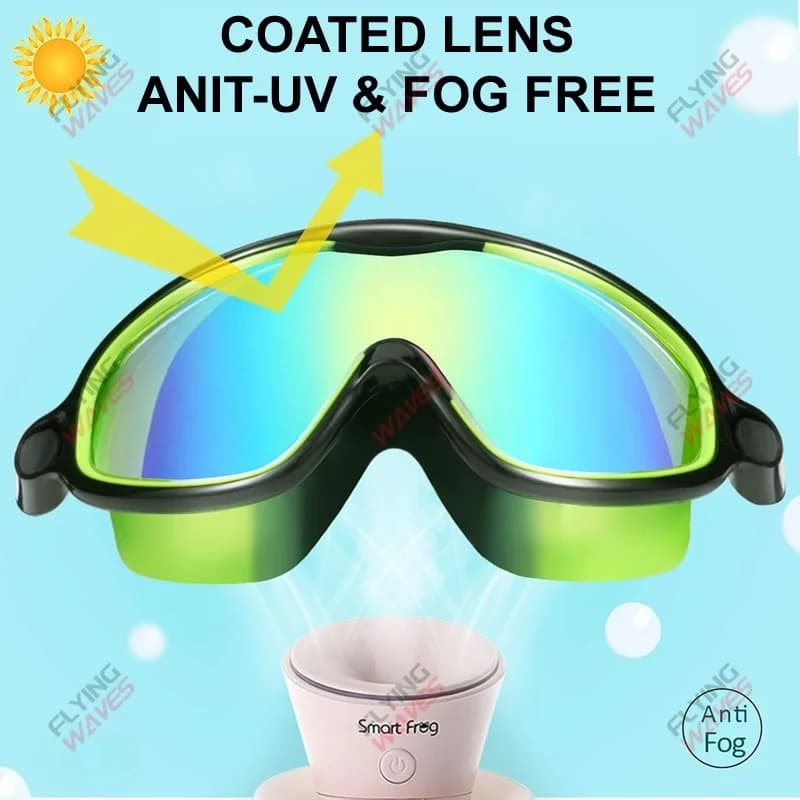 Lunettes de natation grand cadre vision large étanches anti-buée UV enfants 3-15 ans