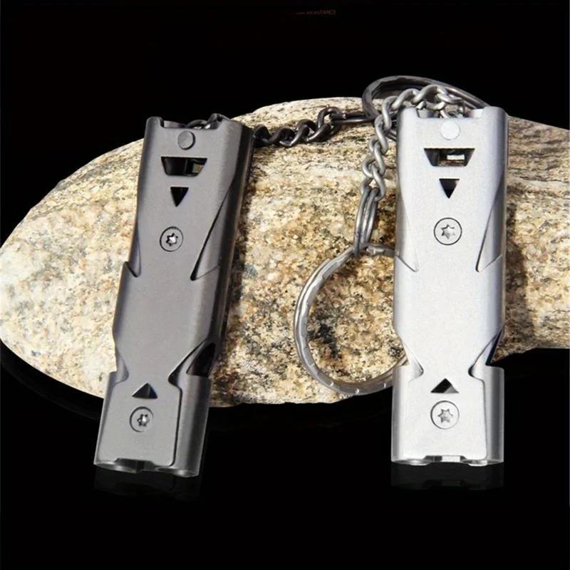 Sifflet inox double tube sauvetage urgence SOS porte-clés pour randonnée camping pêche survie
