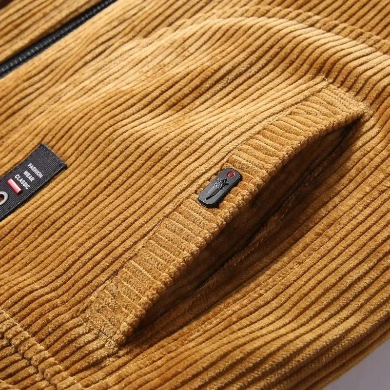 Veste hiver homme pêche thermique coupe-vent - Veste en velours côtelé avec col fourrure