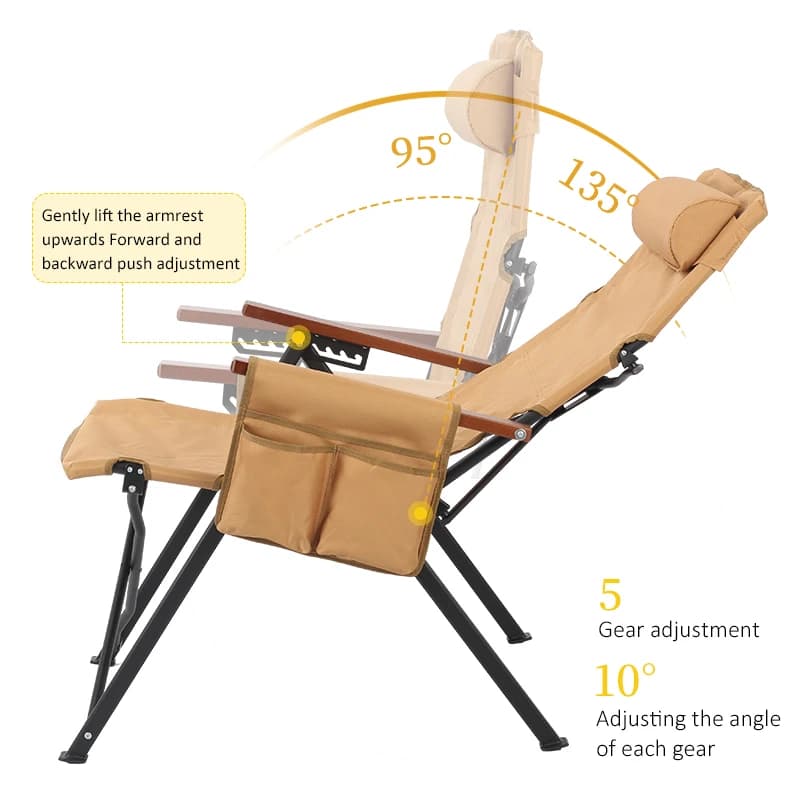 Chaise pliante 5 positions réglable avec coussin et accoudoirs - Parfaite pour pêche, camping et terrasse