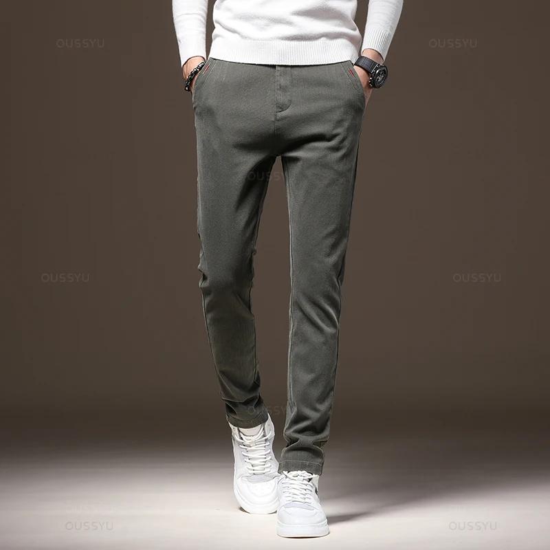 Pantalon cargo stretch MINGYU homme - Coupe slim coton épais pêche automne hiver