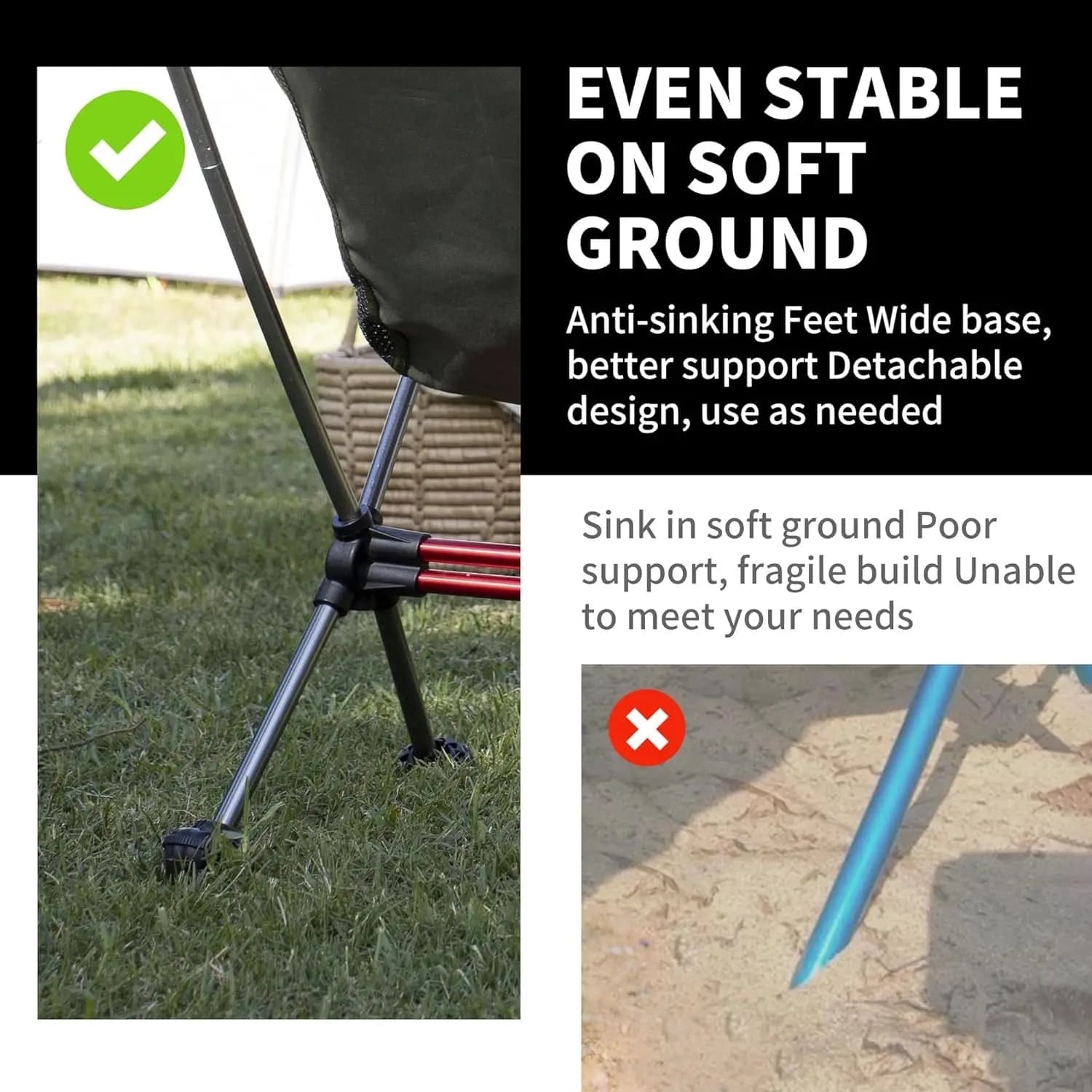 Chaise camping ultralégère Naturehike avec embouts boules pour pêche sur terrains instables