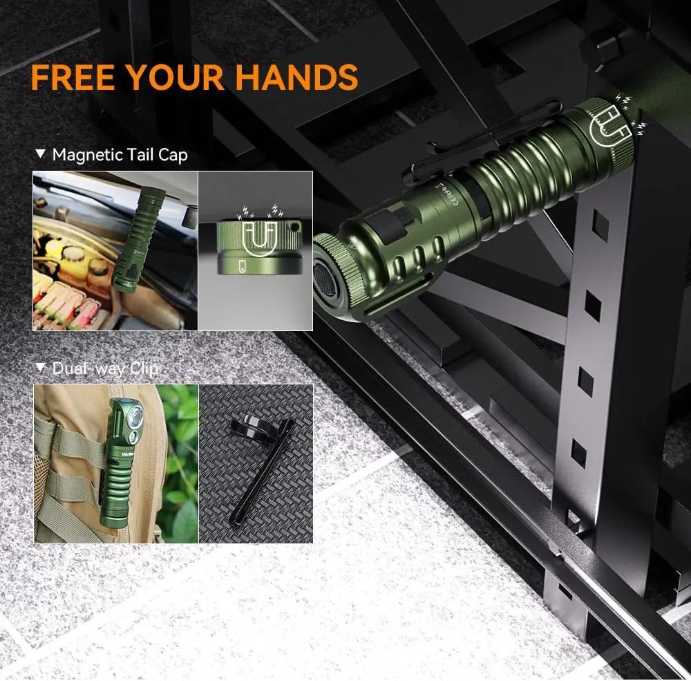 Frontale Wurkkos HD20 double LED 2000lm rechargeable inversée pour pêche professionnelle et EDC
