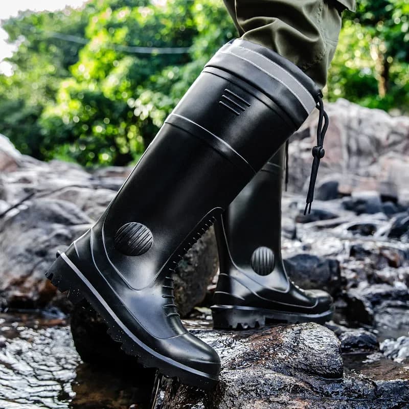 Bottes de sécurité pêche embout acier tube haut - Chaussures anti-écrasement durables PVC résistant