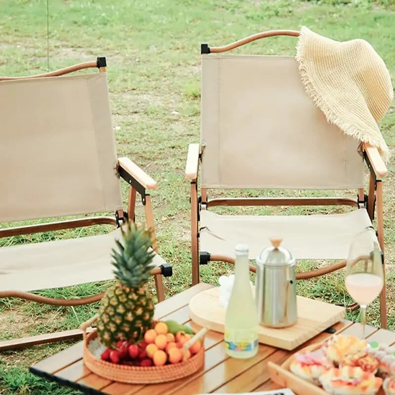Chaise camping portable 2pcs aluminium grain bois - Équipement pêche pliable Comite
