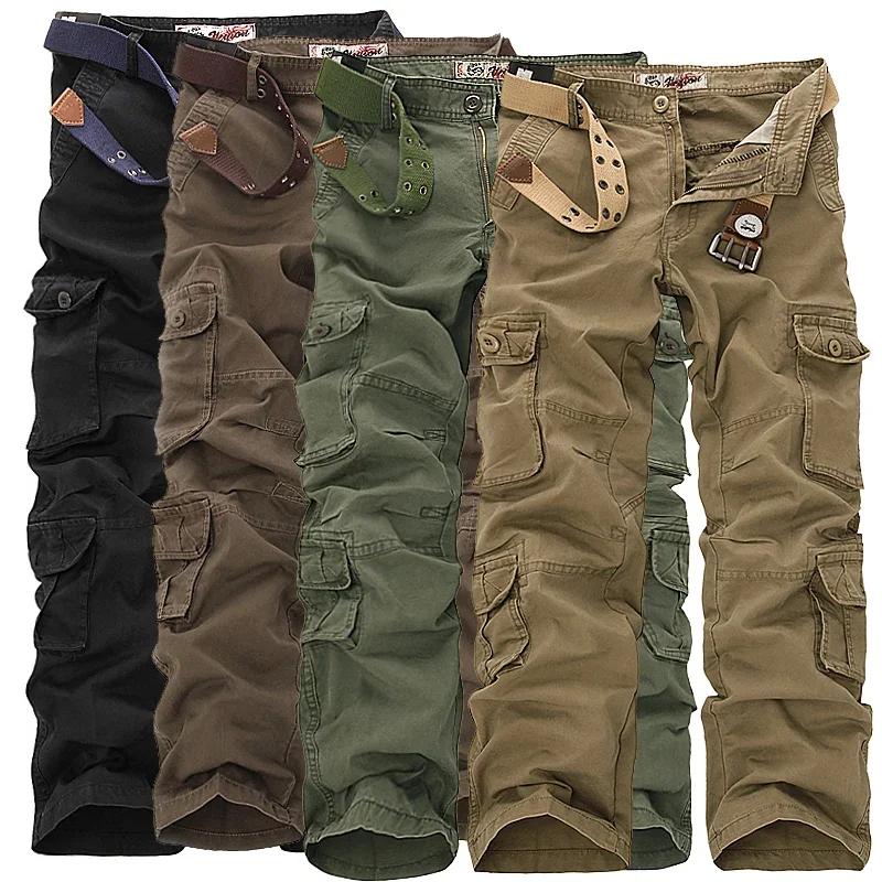 Pantalon cargo mode homme loose coton respirant multi-poches grande taille pêche confort