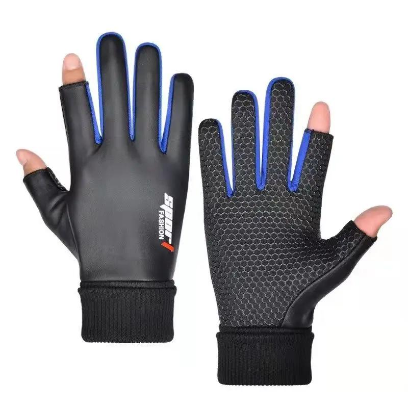 Gants hommes velours chauds deux doigts anti-dérapants étanches tactiles pour pêche randonnée cyclisme