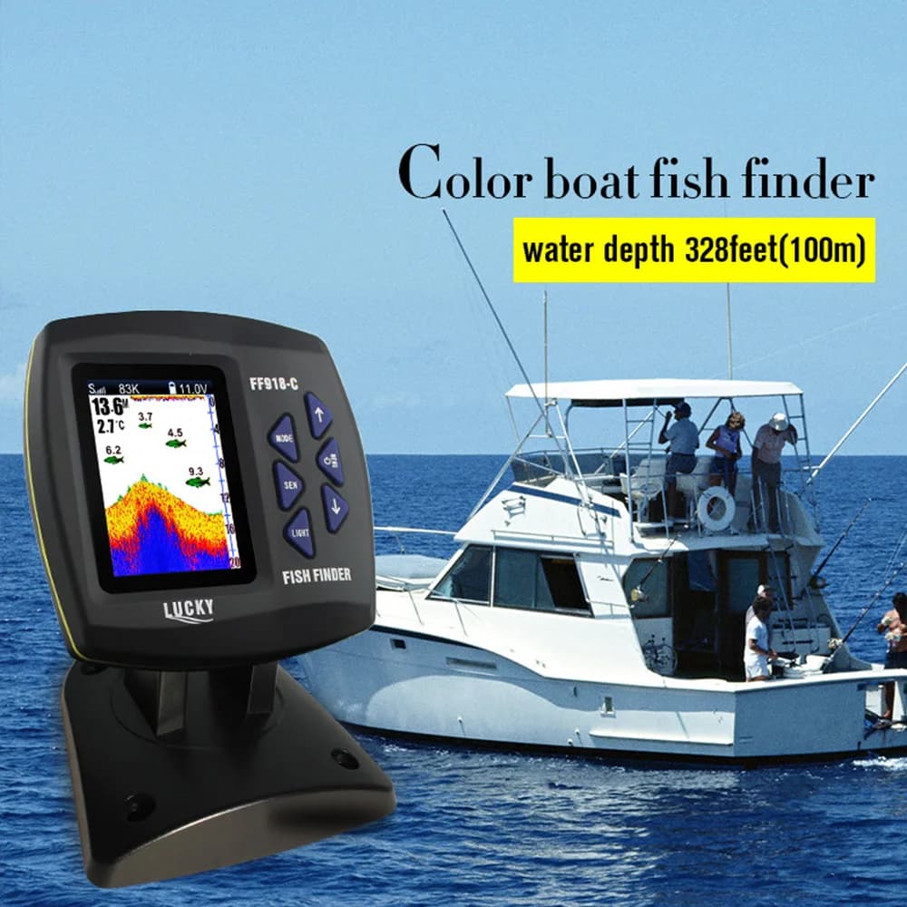 Sondeur de pêche LUCKY FF918-C100DS écran couleur 2024 - Double fréquence 328ft/100m filaire
