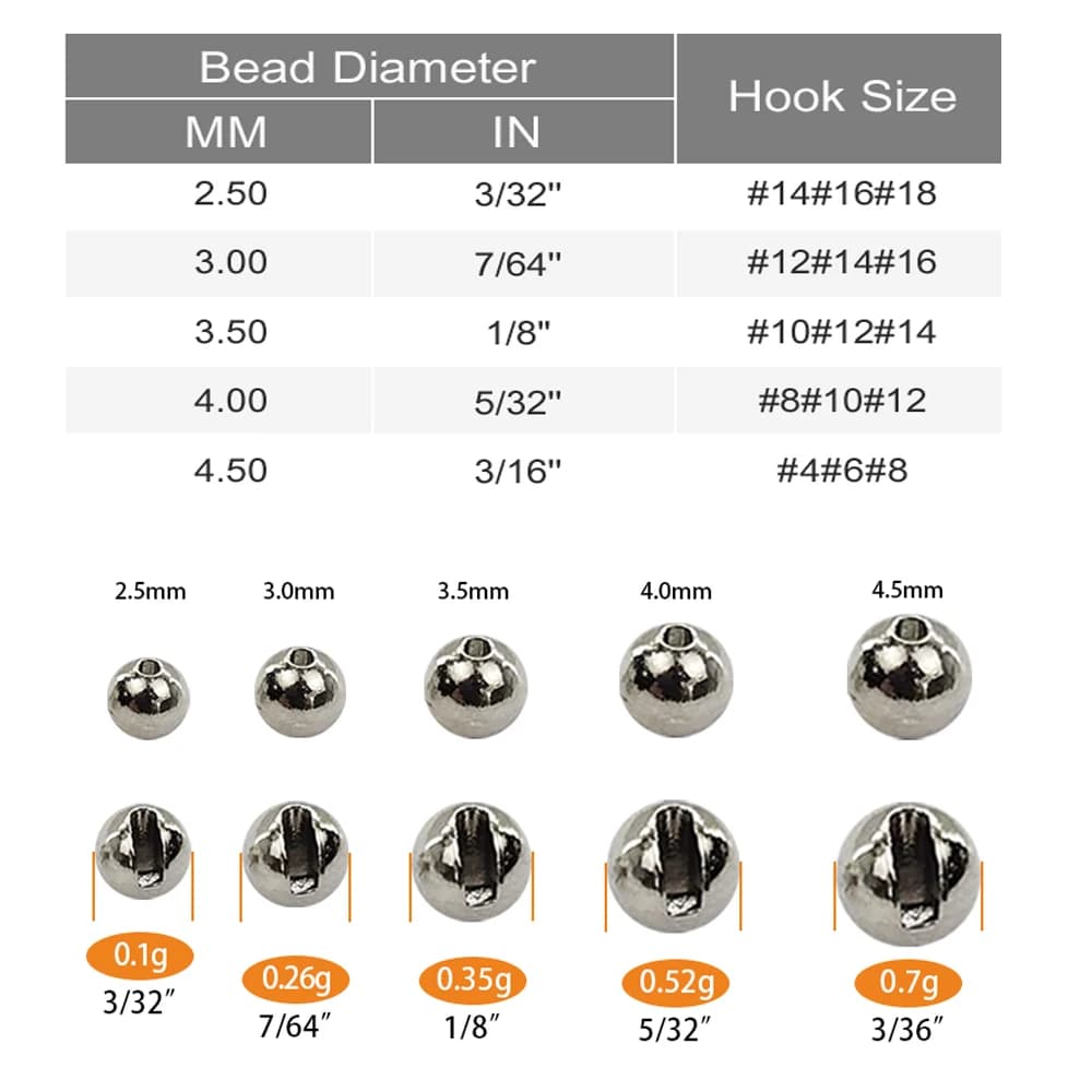 Perles tungstène Aventik 2.5-4.5mm pour montage de nymphes - matériel fly tying haute densité