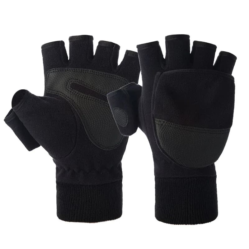 Gants pêche hiver chauds polaire convertible mitaines doigts libres coupe-vent hommes femmes