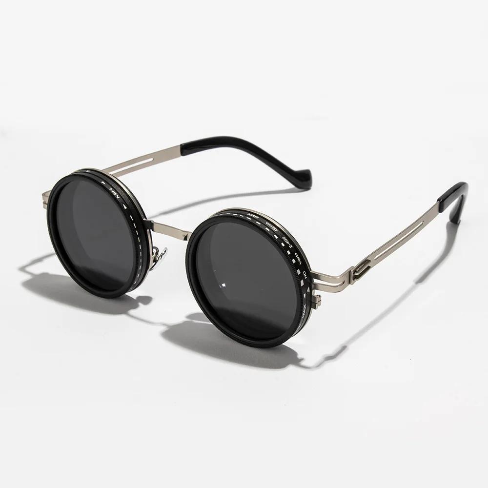 Lunettes de soleil rondes polarisées ND9 pêche réglables - Teinte variable outdoor punk rétro