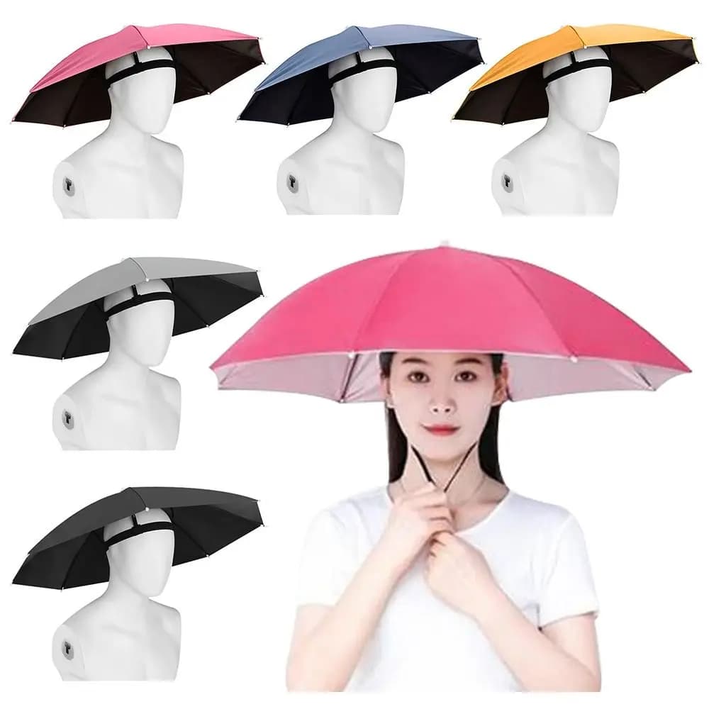 Casque parapluie pêche pliable anti-vent portable protection solaire pluie camping plage extérieur