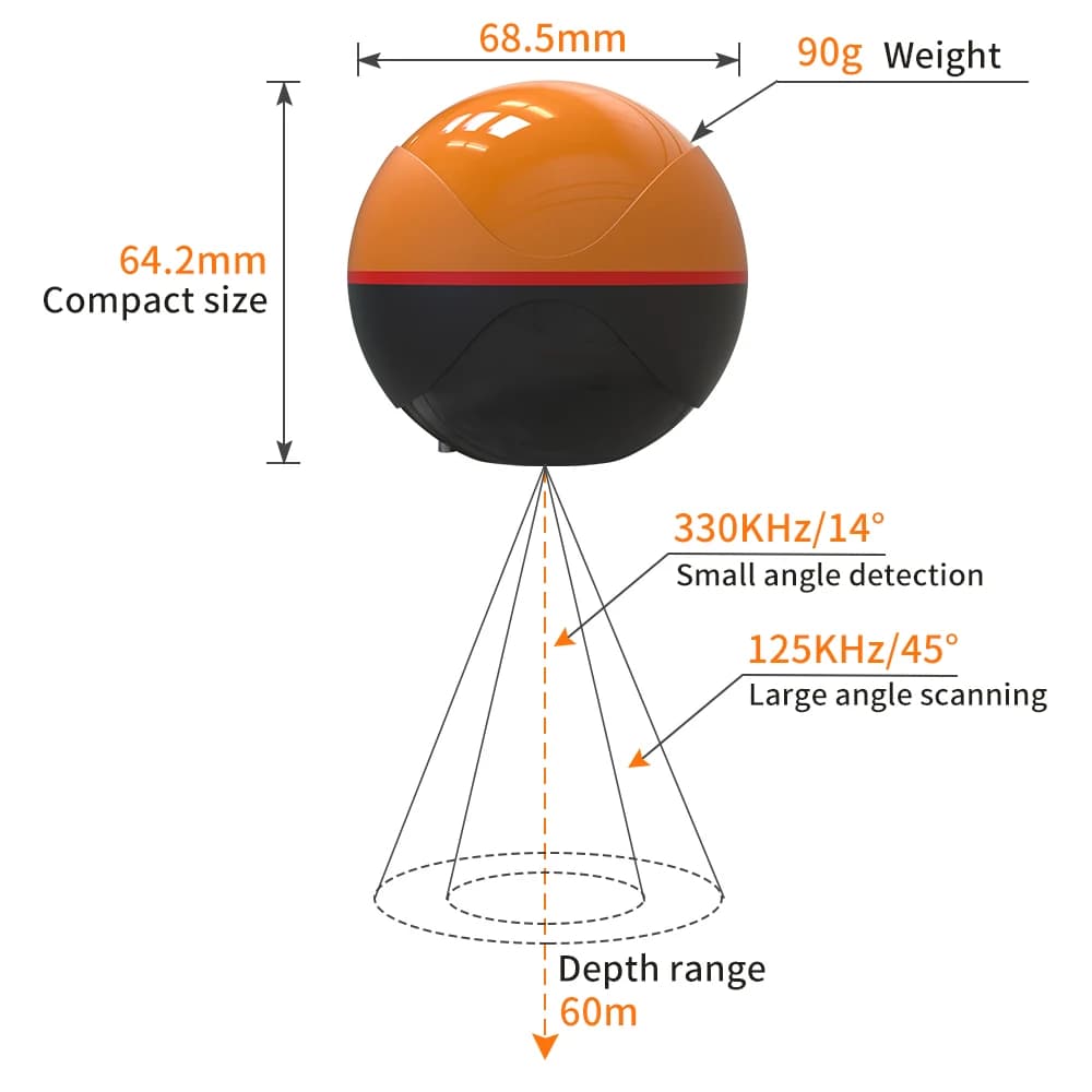 Erchang F68 Détecteur de Poissons Sans Fil Échosondeur Profondeur Sonar Double Fréquence Alarme Transducteur Compatible GPS