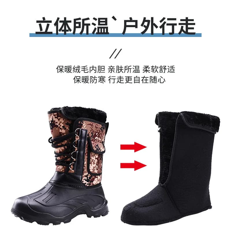 Bottes de pêche sur glace imperméables antidérapantes avec doublure polaire épaisse pour hiver