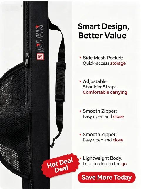 Sac de transport canne à pêche pliable 118/128cm avec sangle - Étui et organisateur portable pour canne et moulinet