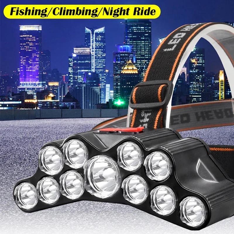 Lampe frontale 5/11 LED avec batterie 18650 intégrée USB rechargeable pour pêche outdoor - Polyvalente