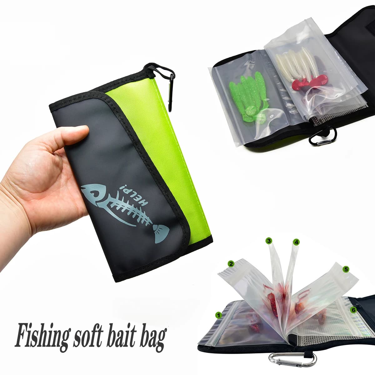 Sac de rangement PVC étanche pour leurres de pêche avec compartiments intérieurs tri accessoires