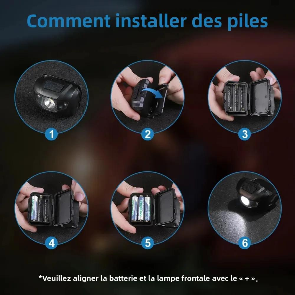 Mini lampe frontale BORUiT 3W LED rouge étanche 4 modes pour pêche discrète nocturne