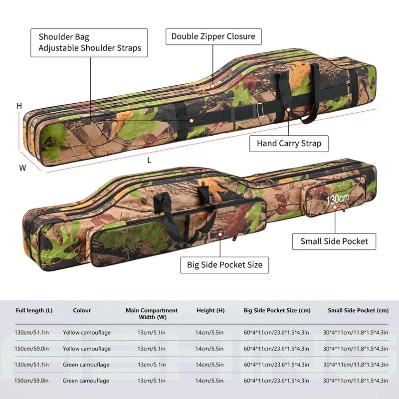 Sac double épaule pêche mer 1.3m/1.5m pliable 2 couches - Grand ventre rangement outils pêche extérieur