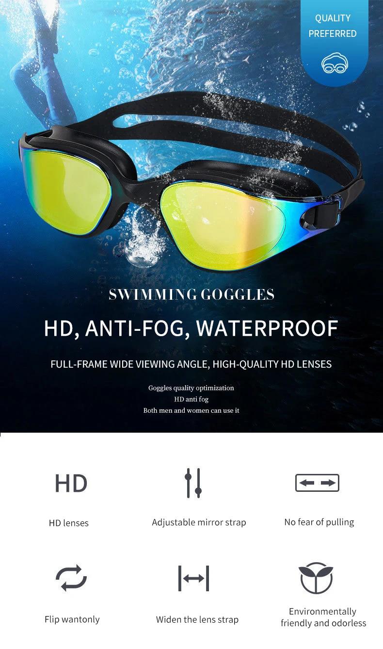 Lunettes de natation unisexe adultes anti-buée - Modèle professionnel ajustable en silicone étanche