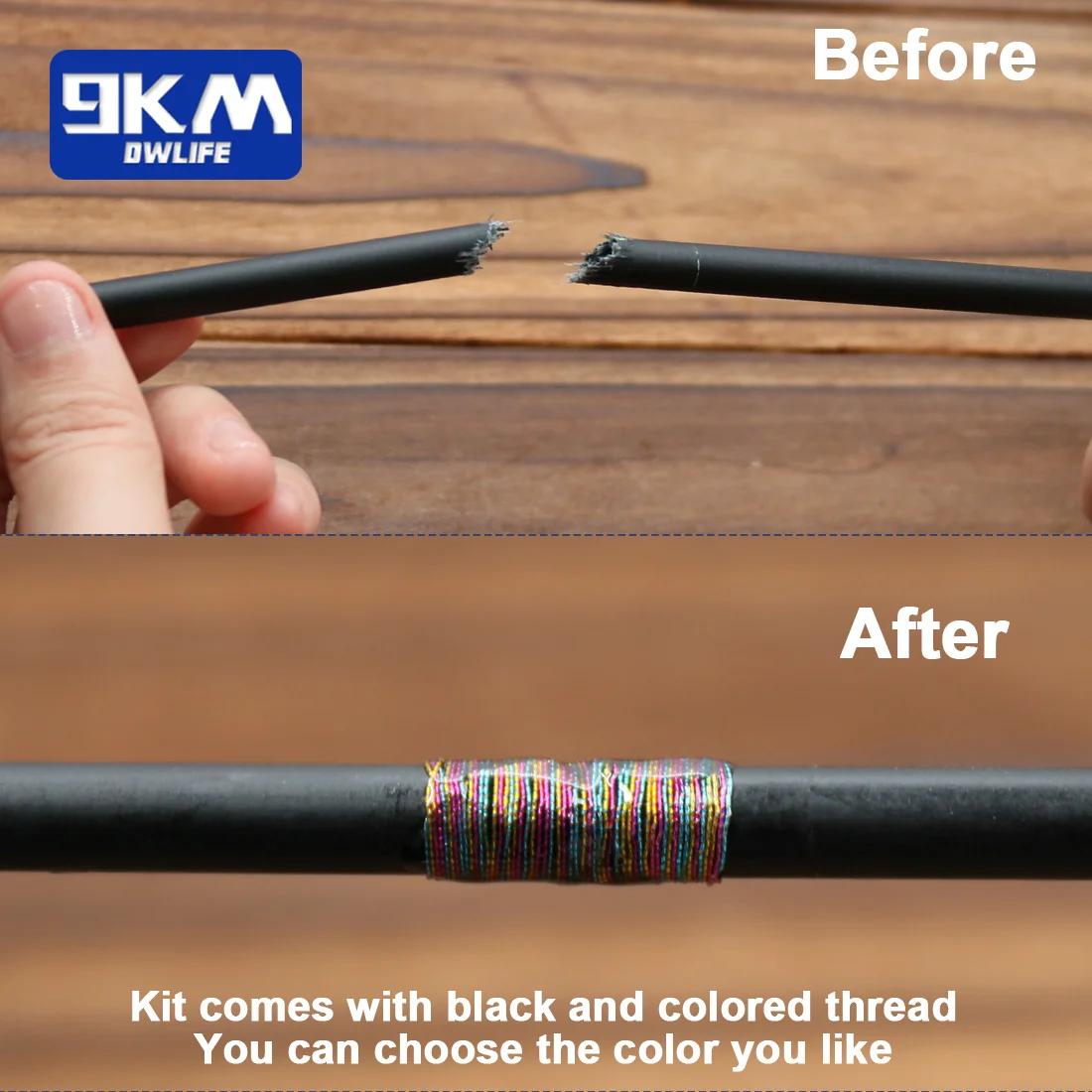 Kit réparation canne pêche 3 pièces fibre carbone, fil wrapping pour eau douce et mer, spinning casting